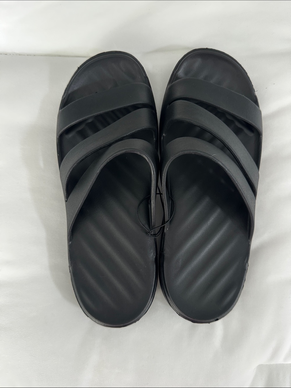 Women’s Croc-style Black Slide Sandals with Triple Straps